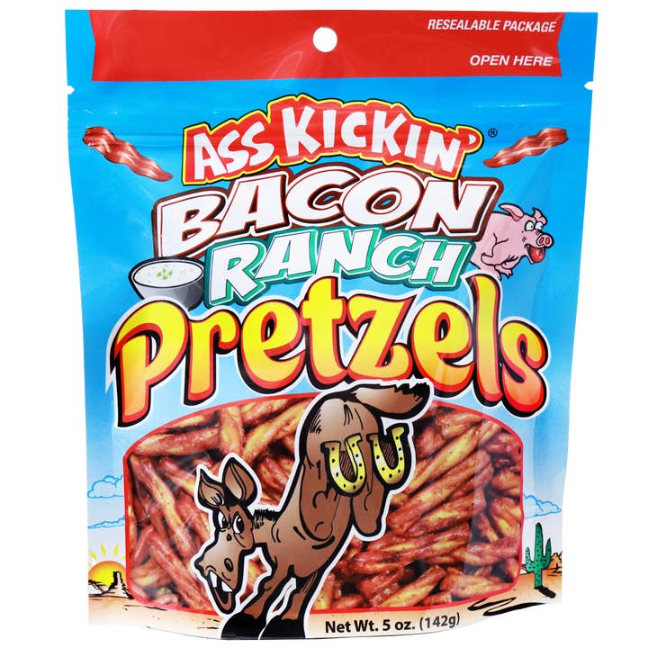 Ass Kickin' Bacon Ranch Pretzels, 5 oz Bags for wholesale by Southwest Specialty Food