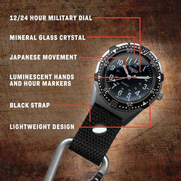Dakota (Dakota Watch Company) - Wholesale Pocket Watch - Men's - Backpacker Clip Watch, Analog Watch, Nylon Fob,Military Dial