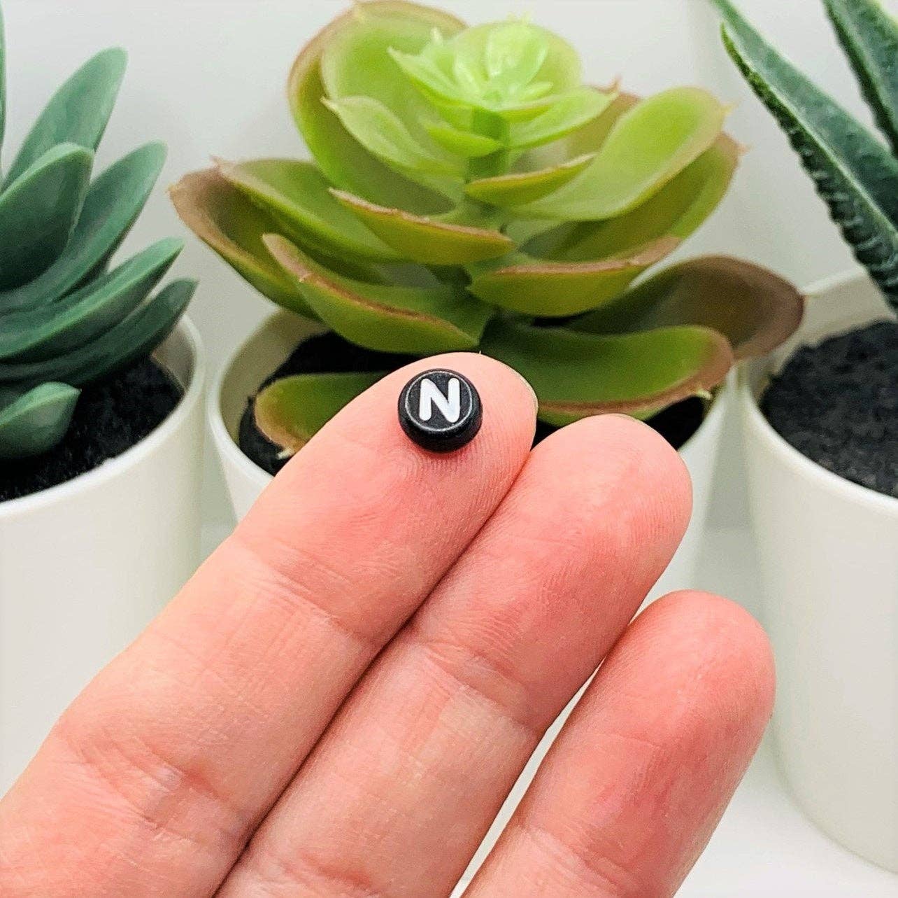 Guerrilla Charm - Wholesale Beads - Round Black and White Alphabet Beads, 7x7mm1