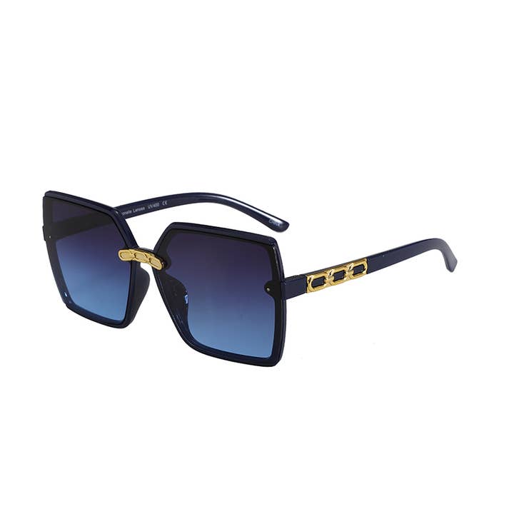 Prime Opticals – wholesale Sunglasses – Women's – F3222, Oversized Square Frame With Gold Decor Arm Sunglasses4