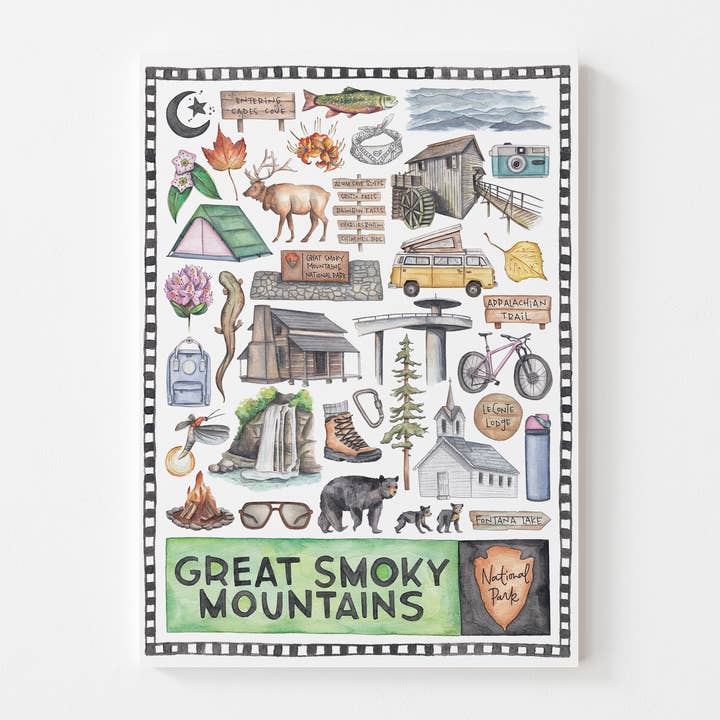 Impression aquarelle icône du parc national des Great Smoky Mountains pour la vente par Green Blanky Studio