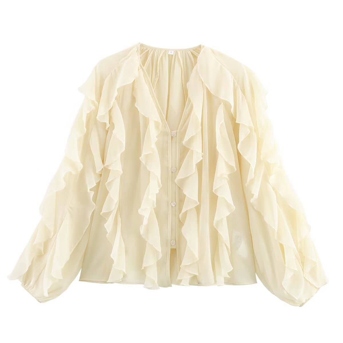 Marayn - Wholesale Blouse - Women's - Chic 2025 European Vneck Ruffled Layered Blouse B888275