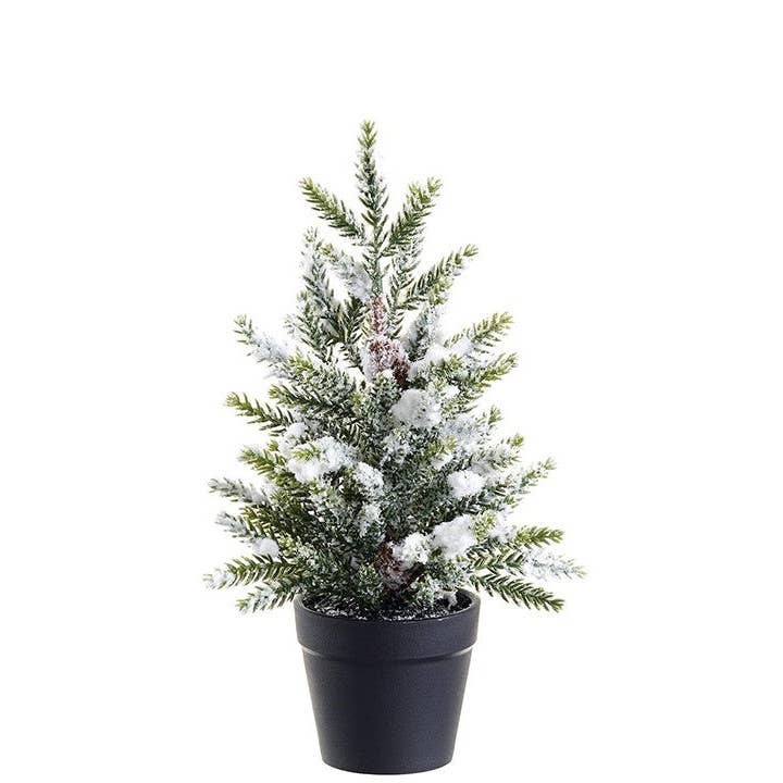 Will's Company - Wholesale Artificial Christmas Tree - Potted Snowy Pine Tree in Black Pot - 10.5"0