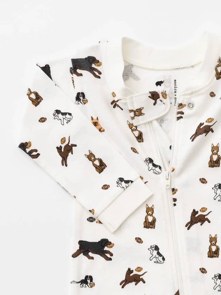 Monica + Andy - Wholesale Sleepsuit - Baby - One-Piece Baby Pajamas_Football Pups1