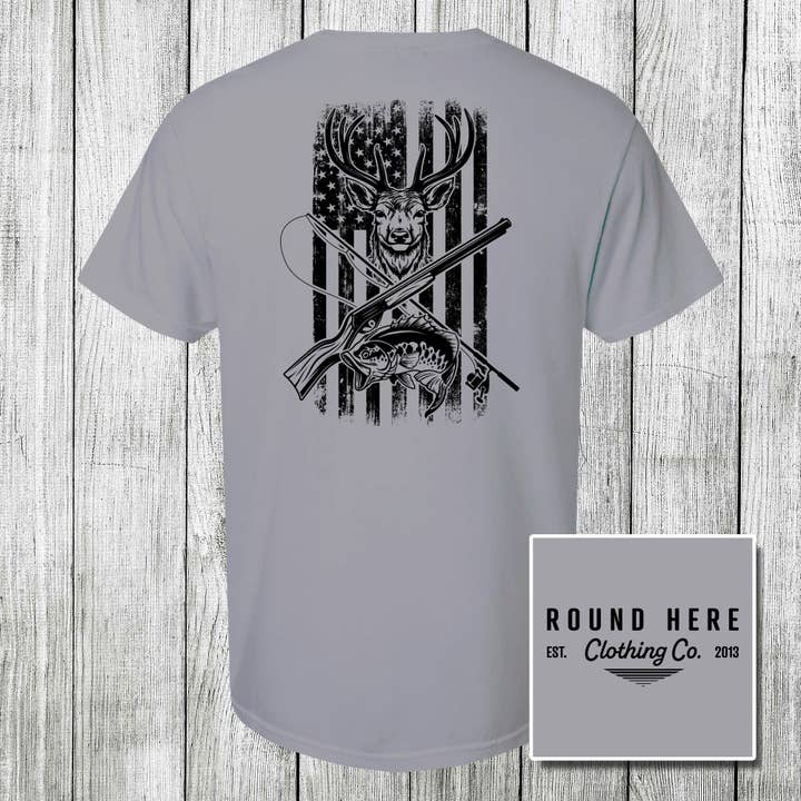 The Old North State - Wholesale Screen Printed T-Shirt - Unisex - 'Round Here Clothing Huntin and Fishin2