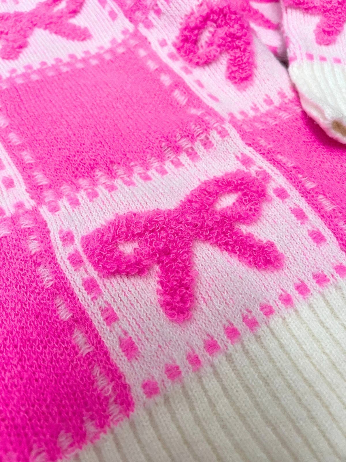 Sweet Bow Pink Checkered Knit Sweater for wholesale on Faire8