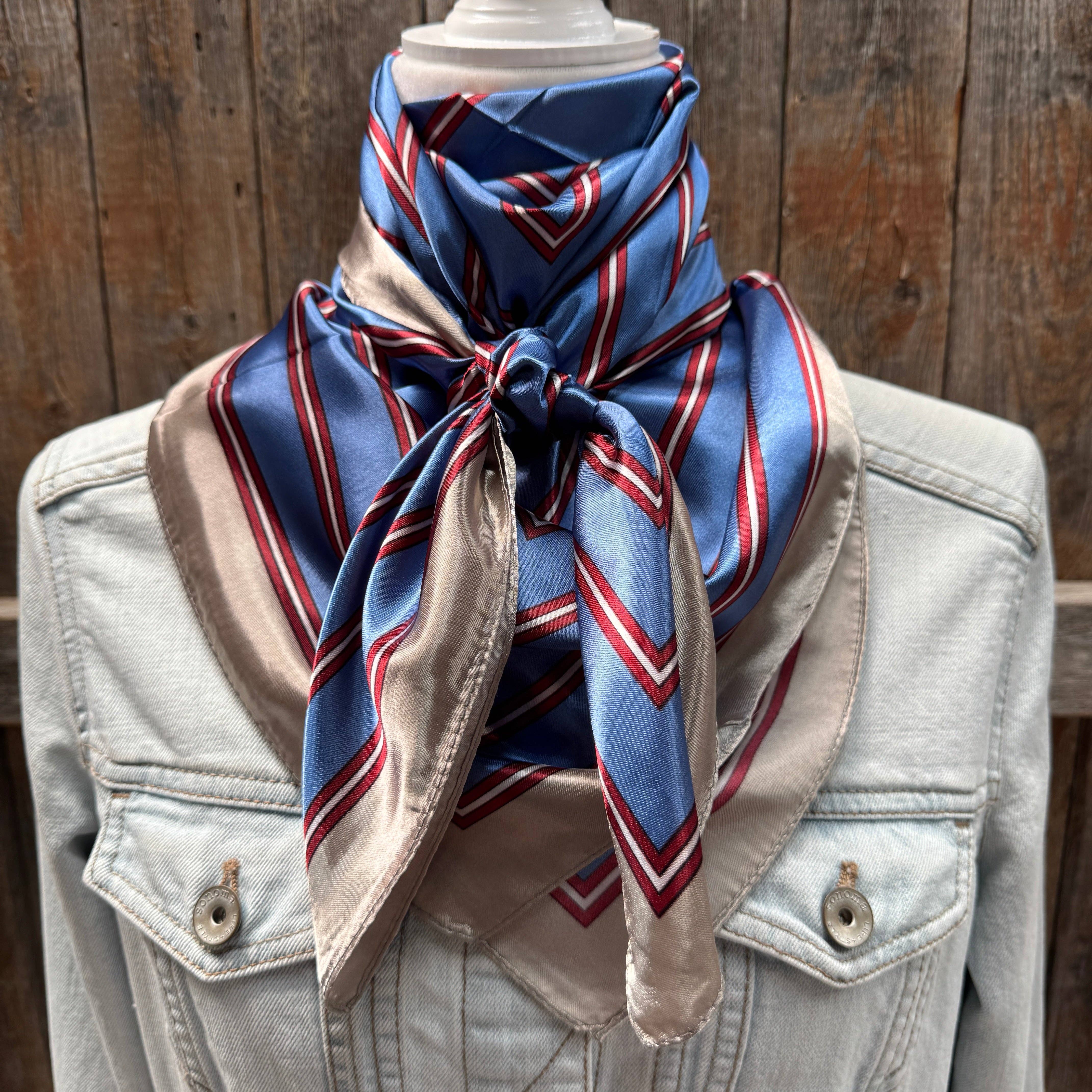 Rodeo Drive - Vente Écharpe – femme - Foulard / Écharpe à rayures bleues et bordeaux 35X35" WR5472