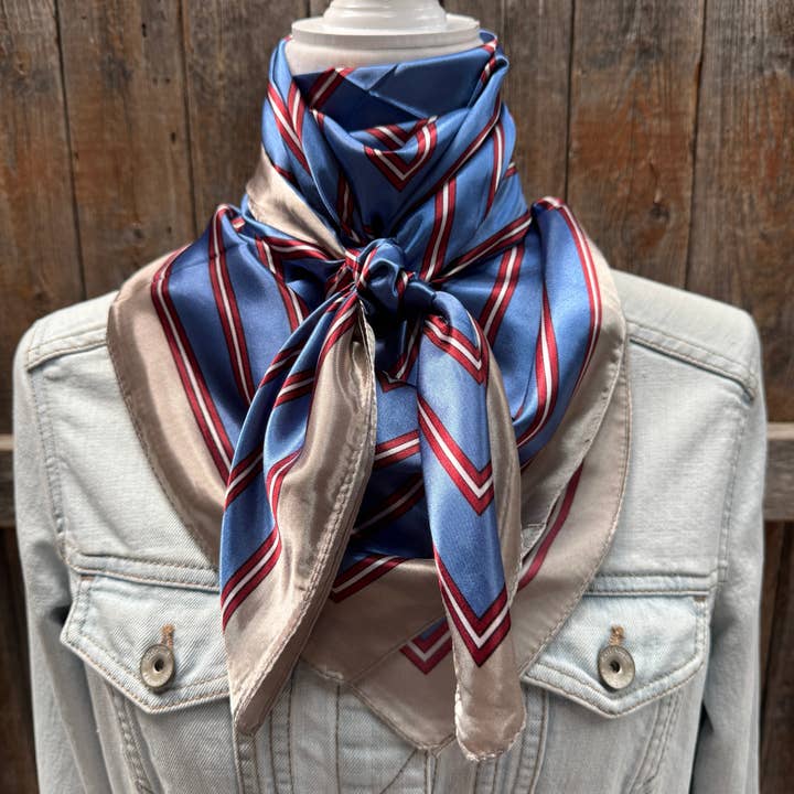 Rodeo Drive - Vente Écharpe – femme - Foulard / Écharpe à rayures bleues et bordeaux 35X35" WR5472