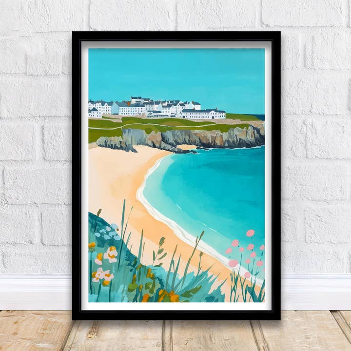 Fistral Beach Travel Poster Cornwall Beach Art Fistral Beach Poster Scenic Seaside Poster Cornwall Decor for wholesale by InkNPrintz