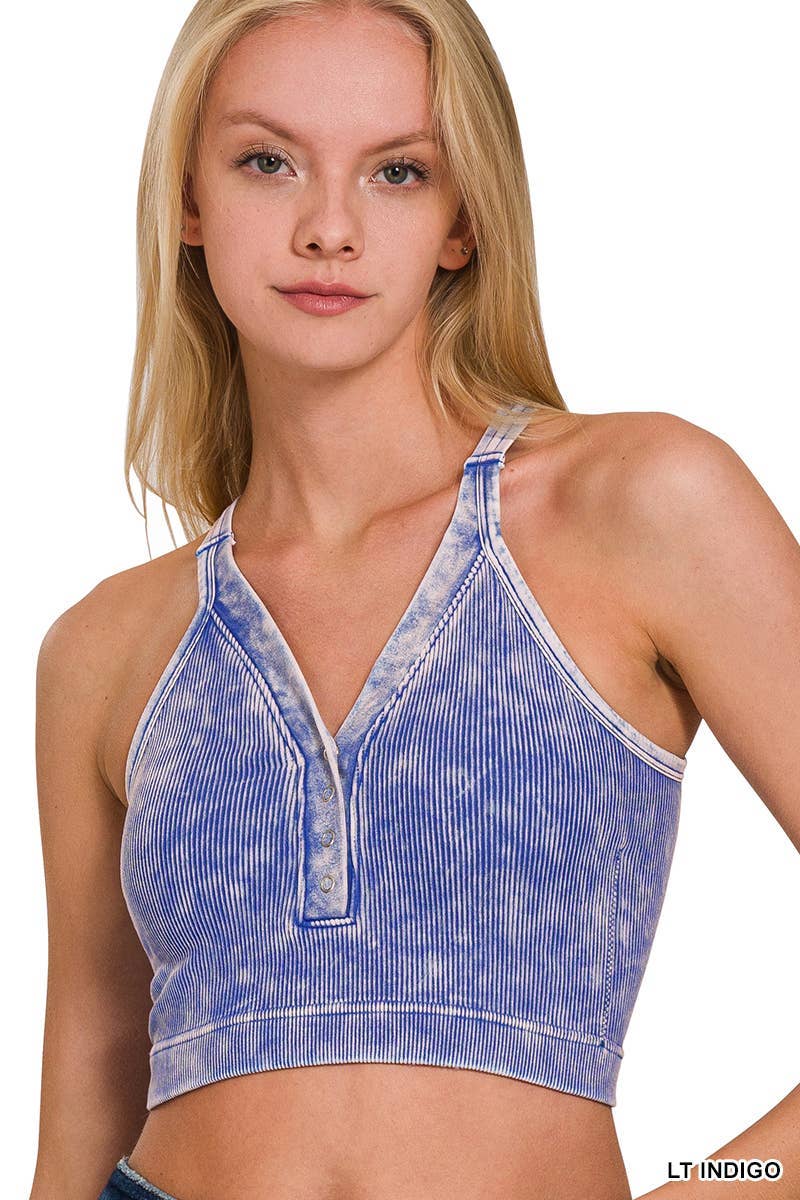 Vanilla Monkey - Wholesale Tank Top - Women's - Washed Ribbed Cropped Button V-neck Tank Top5