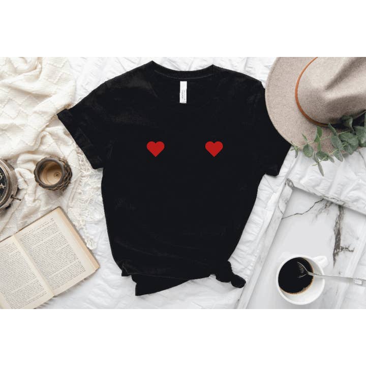 Heart Boobies Shirt, Valentines Black Tee for Mom for wholesale by Hunter Kouture