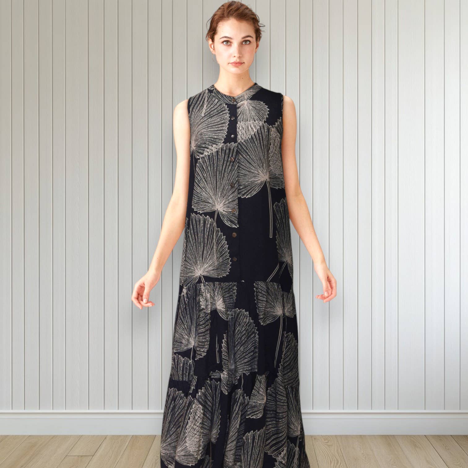 Muumuu Rainbow / DBA Princess Kaiulani Fashions - Wholesale Dress - Women's - Loulu Print Tired Half Button Resort Dress Plus Size 0