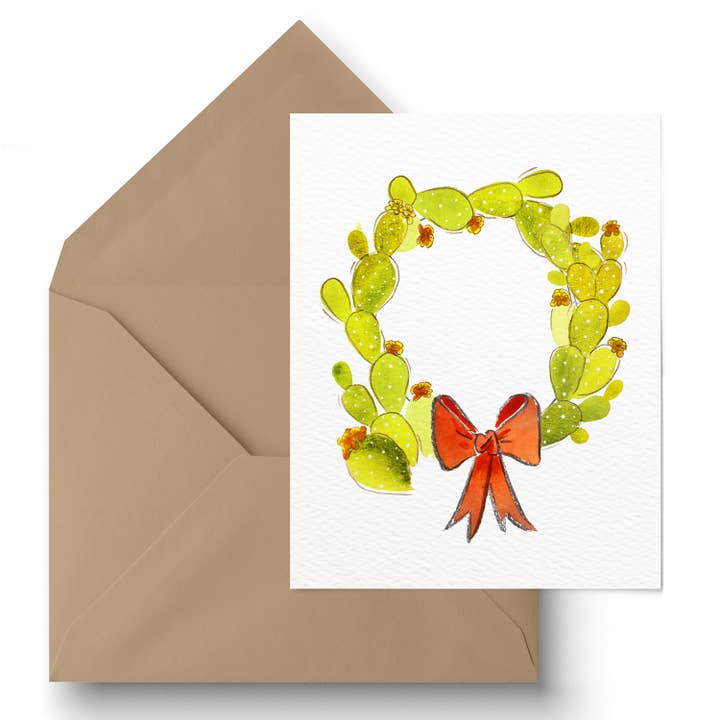 Weihnachts-Grußkarte „Kakteenkranz“ für den Großhandel von Paige Poppe Art