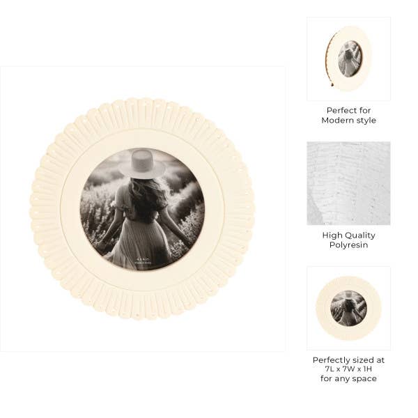 Sagebrook Home - Wholesale Picture Frame - Photo Frame - Ivory Resin Round Solid Etched Petal, 4x4 in.4