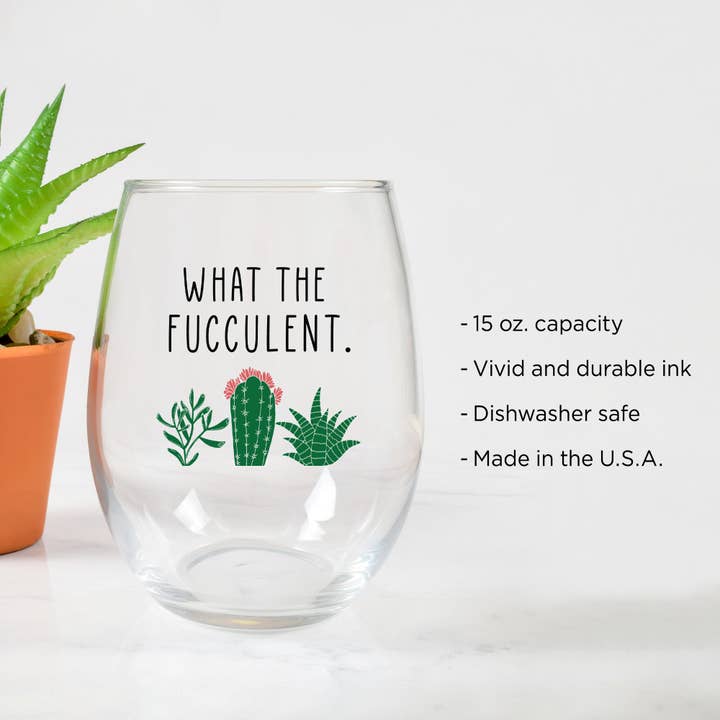 On The Rox Drinks - Wholesale Wine Glass - 15oz Funny Succulent Stemless Wine Glasses, Set of 2