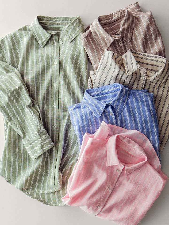 Linen Stripe Button-Up Shirt for wholesale by Fashion Week
