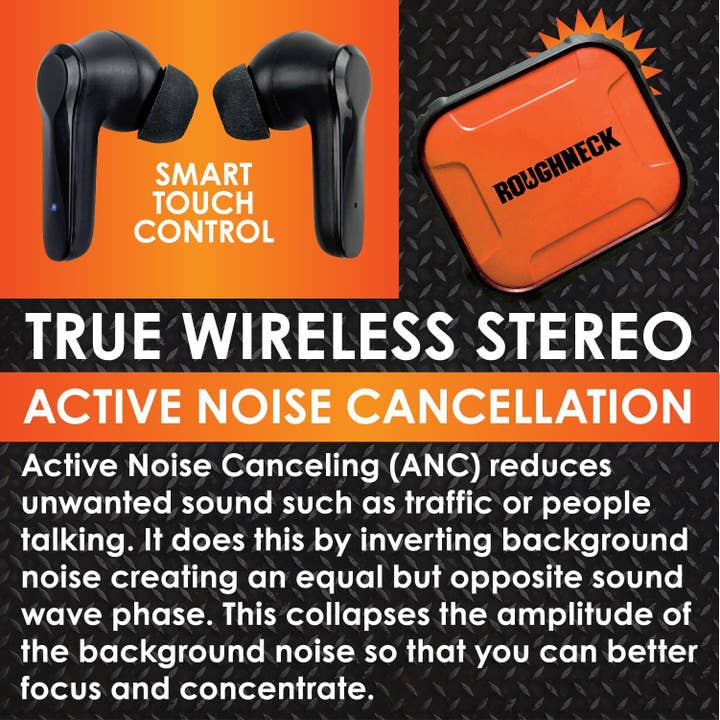 Novelty Closeout - Wholesale Headphones - Roughneck Noise Cancelling Wireless Earbuds with Case - 6/Pk2