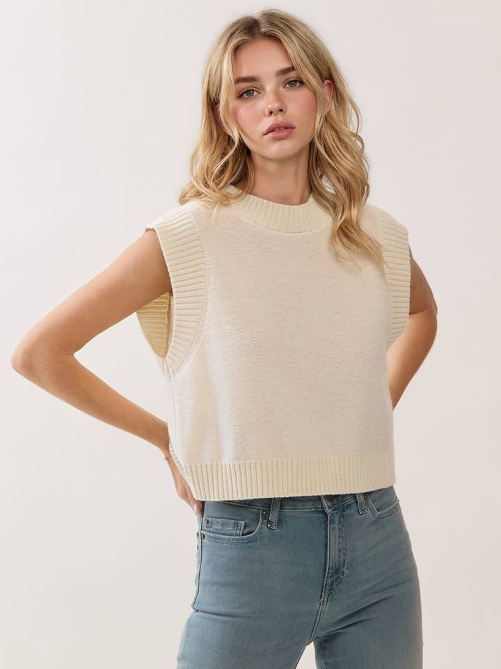 CW2611-Soft Knit Ribbed Edges Detail Open Back Vest for wholesale by TCEC