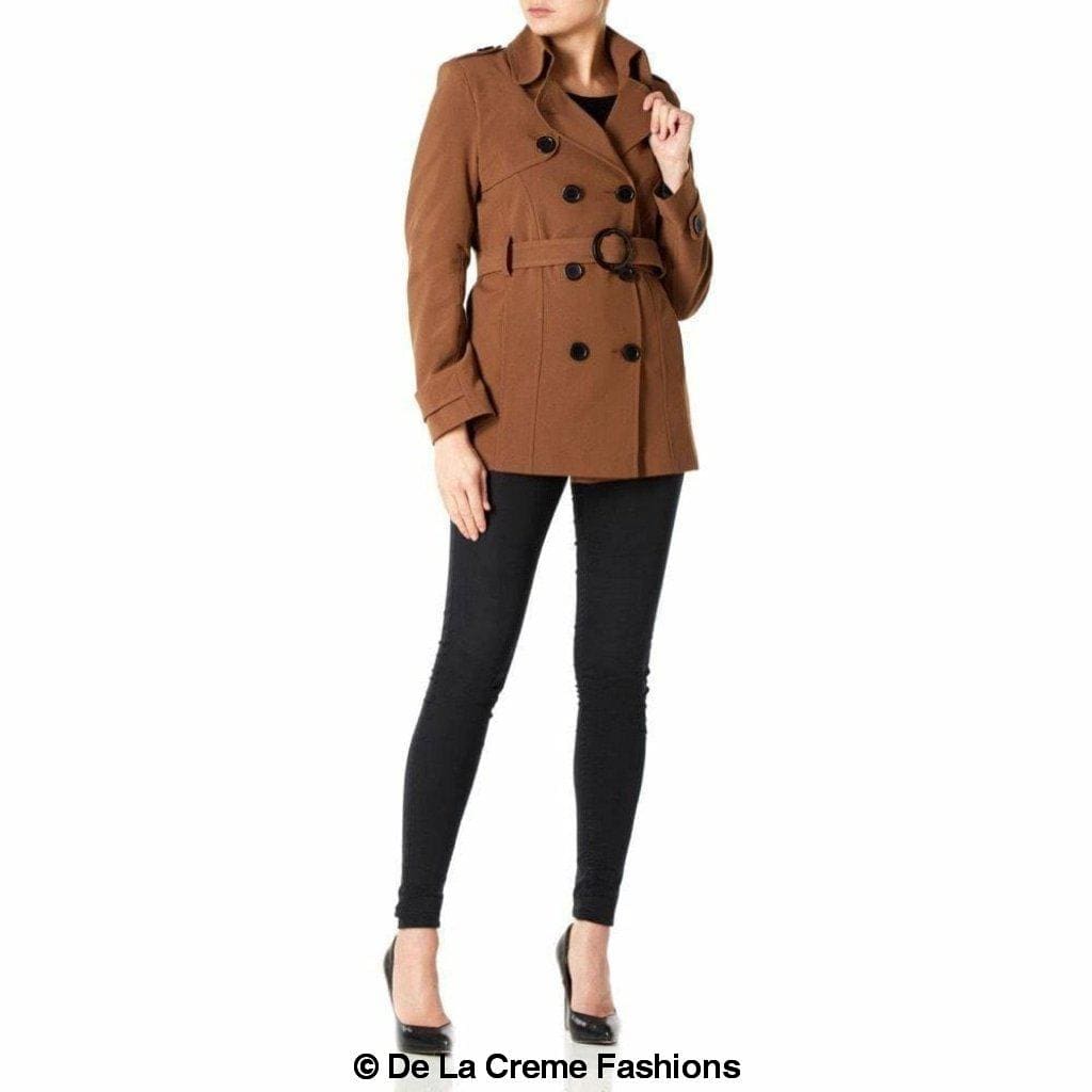 De La Creme Fashions – Großhandel Mantel - Damen – Damen Frühjahr/Sommer Zweireiher Kurzmantel mit Gürtel5