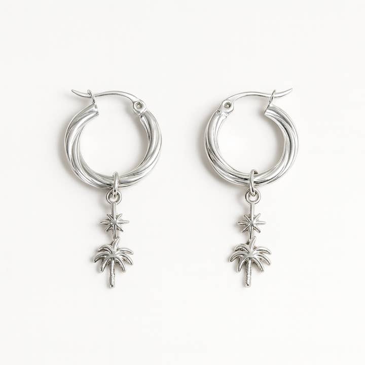Bilbao Twisted Hoop Earrings with Palm Charm for wholesale by Lucy Andy Jewellery