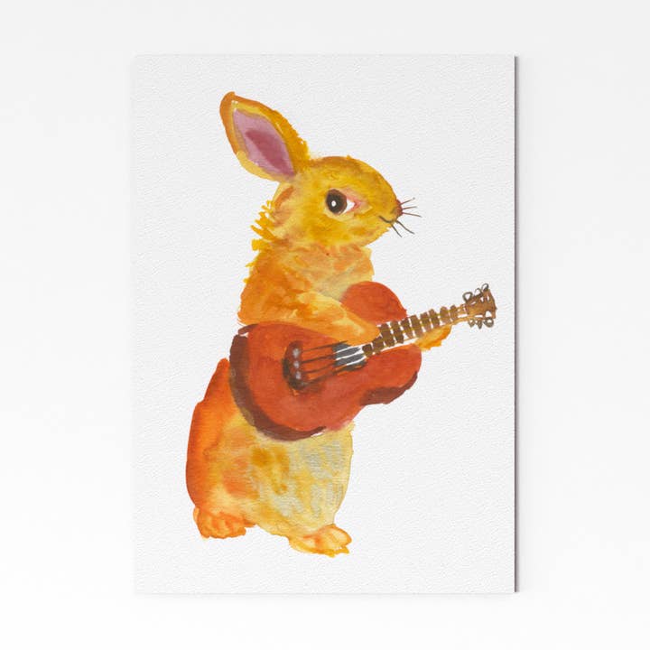 Rosie Webb illustrations - Wholesale Art Print - Guitar rabbit Giclee Print GP0122