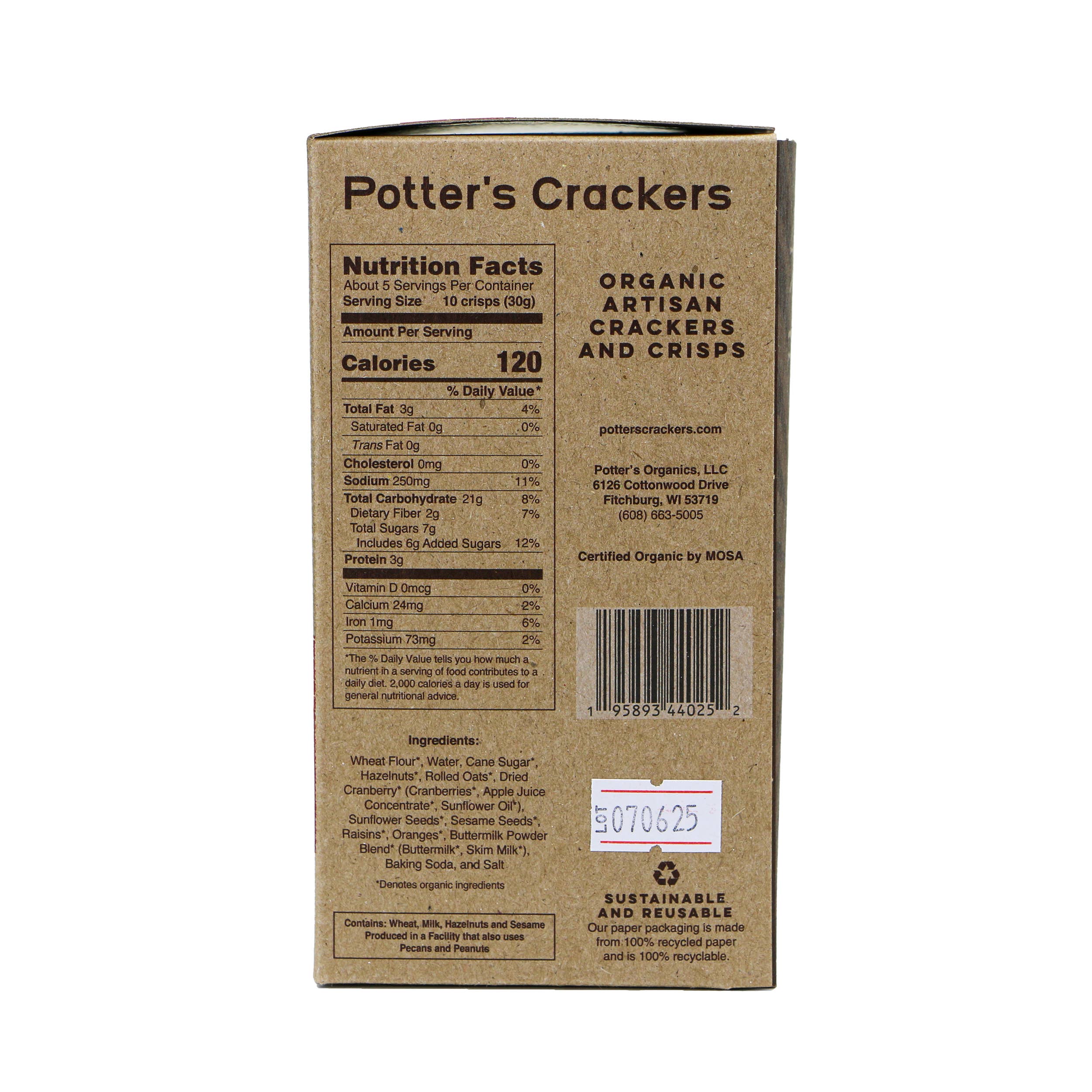 Potter’s Crackers - Wholesale Krokante deegwaren - Potter's Crackers Biologische Cranberry-hazelnootchips 1