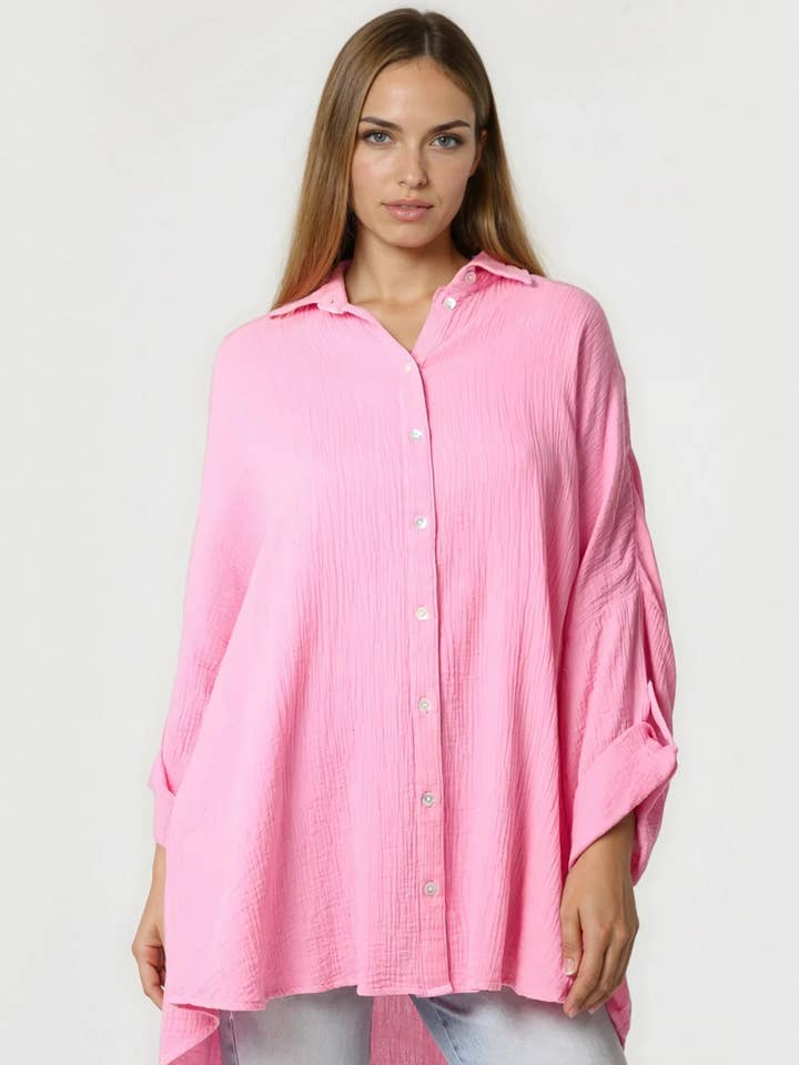 Pink Oversized Cotton Shirt for wholesale by Aftershock London