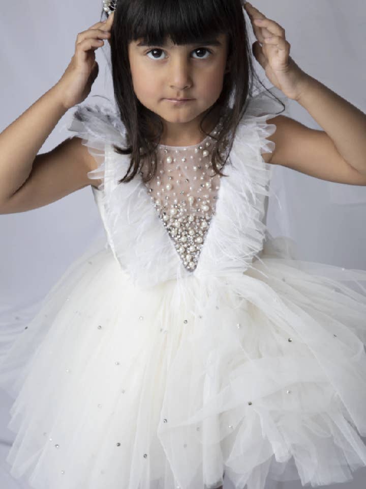 Pärltyll Prinsessklänning för Flickor | Handgjord Blomsterflicka för wholesale av TheBeanWalk