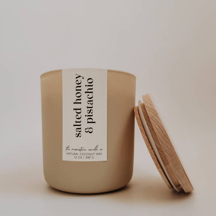 The Moonstone Candle Co. - Wholesale Jar/Filled Candle - Salted Honey + Pistachio Natural Coconut Wax Candle1