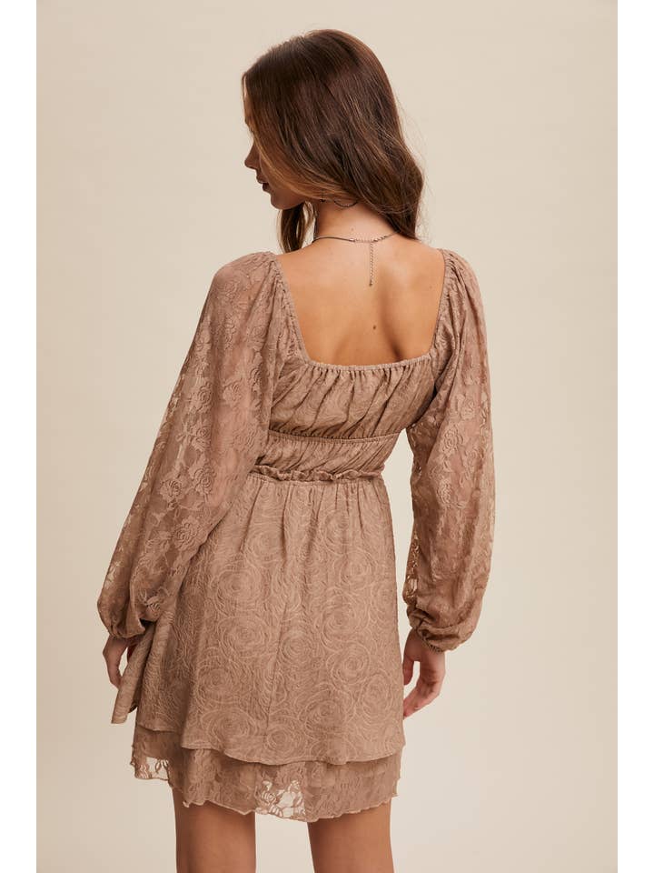 Listicle - Wholesale Dress - Women's - Floral Lace Dress with Layered Detail LD145516