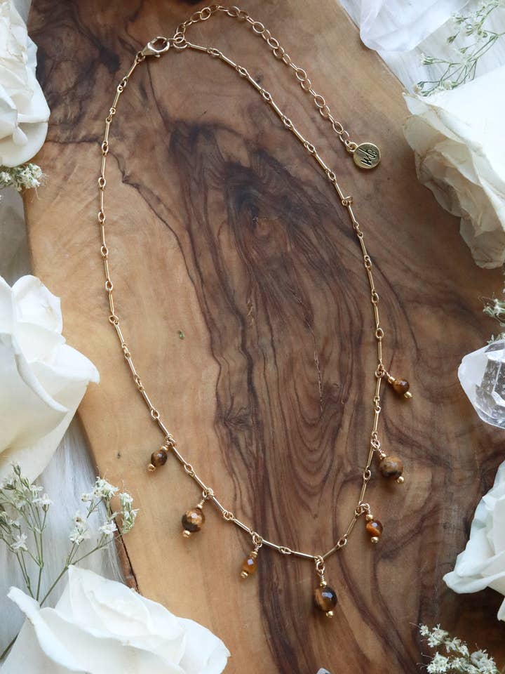 Tiger's Eye Drip Gold Choker for wholesale by Malabella Jewels