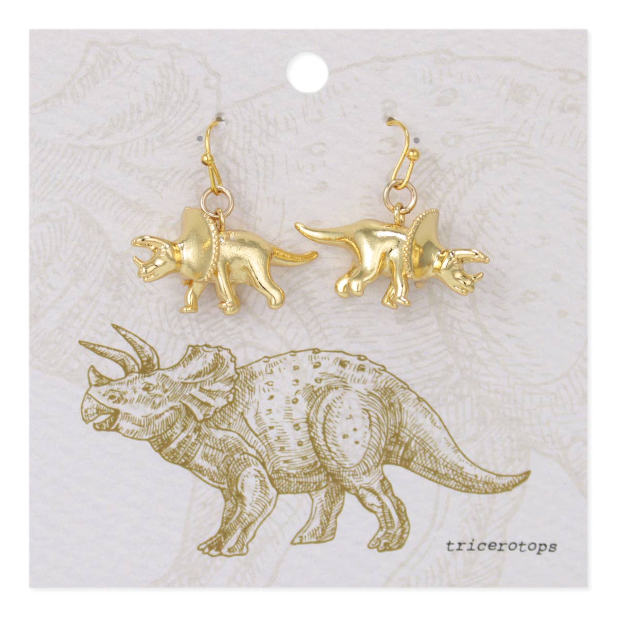 ZAD - Wholesale Dangle Earrings - Prehistoric Times Gold Triceratops Earrings1