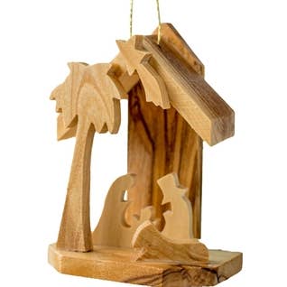 Earthwood - Wholesale Ornament - Mini Grotto with Holy Family and Palm - 2.5"