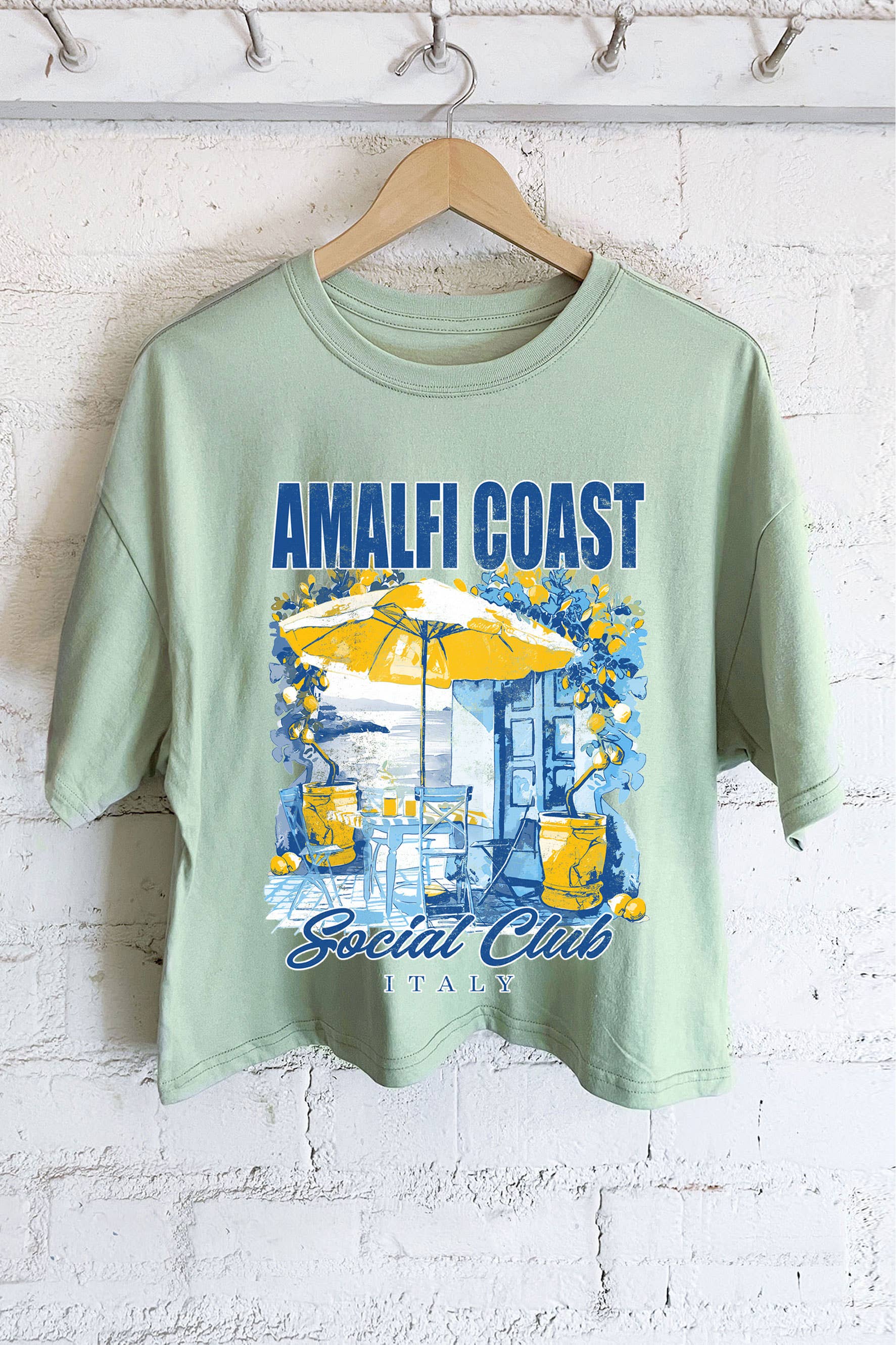 Rustee Clothing - Vendita all'ingrosso Maglietta serigrafata - Donna - TOP CORTO LUNGO CON GRAFICA DELLA COSTIERA AMALFITANA ITALIANA