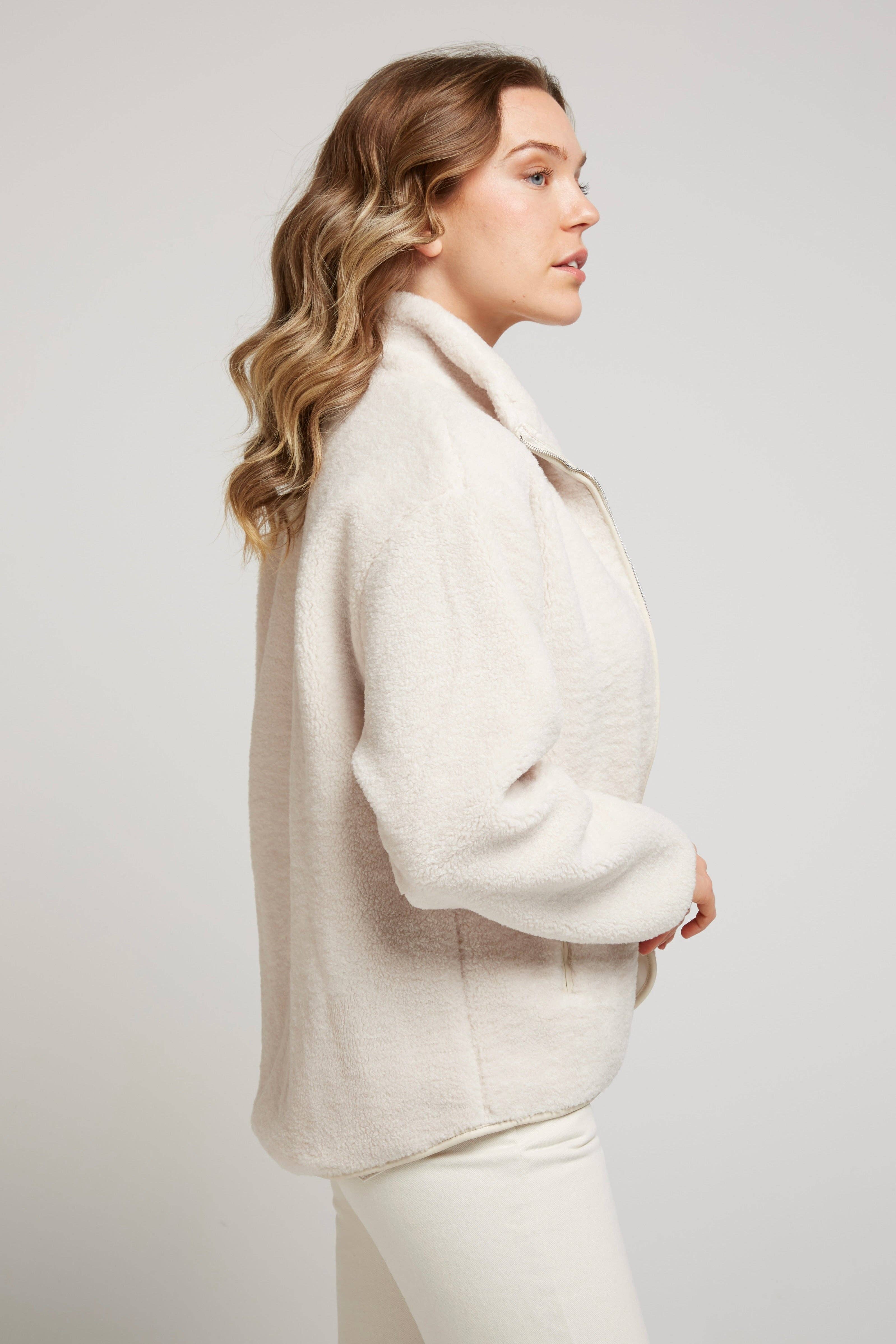 Andy & Lucy - Wholesale Jacket - Women's - VODKA - Faux leather-trimmed fleece jacket1