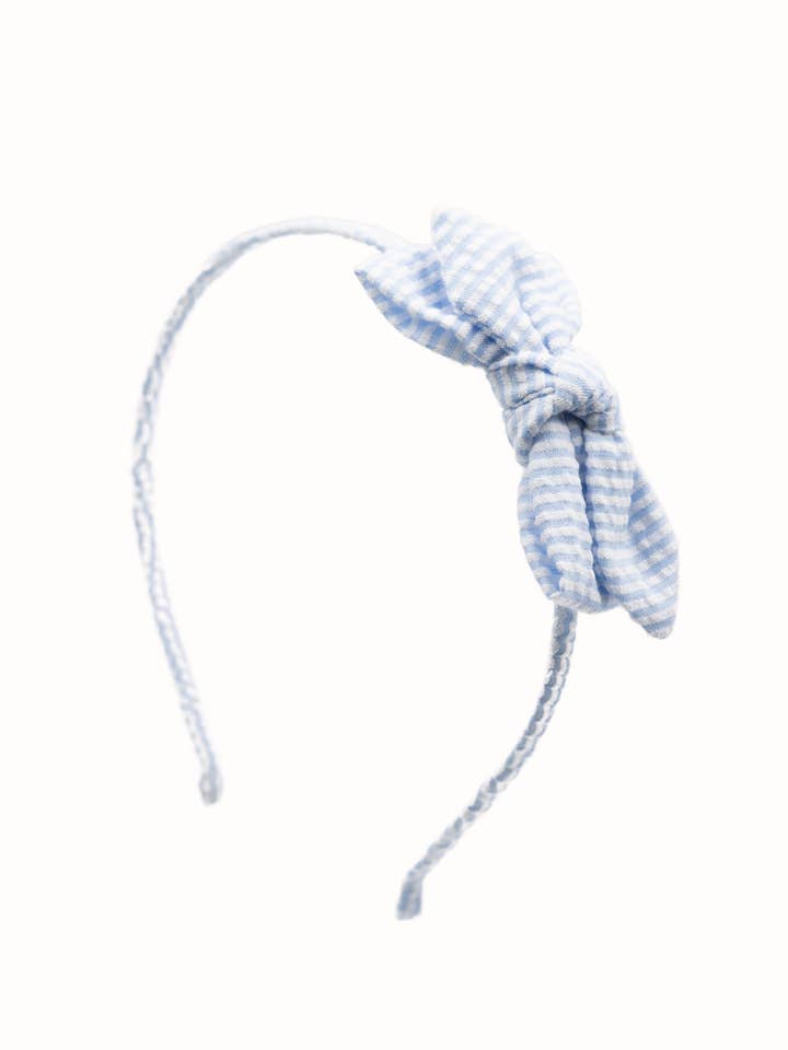 Isla Headband / Striped Baby Blue Seersucker for wholesale by Livy Lou Collection