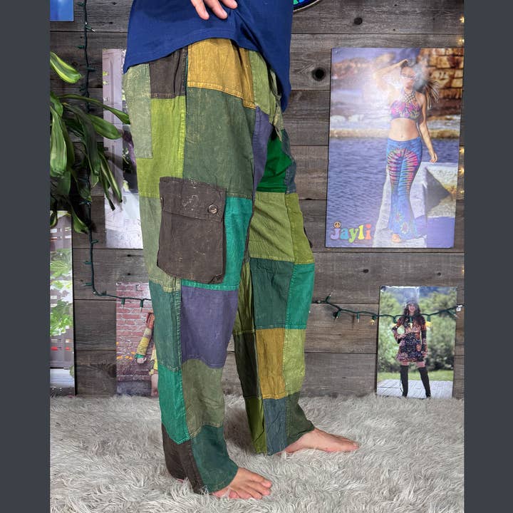 Jayli Clothing - Wholesale Pants - Men's - Cotton Stonewashed Up-Cycled Patchwork 5 Pocket Cargo Pants 1