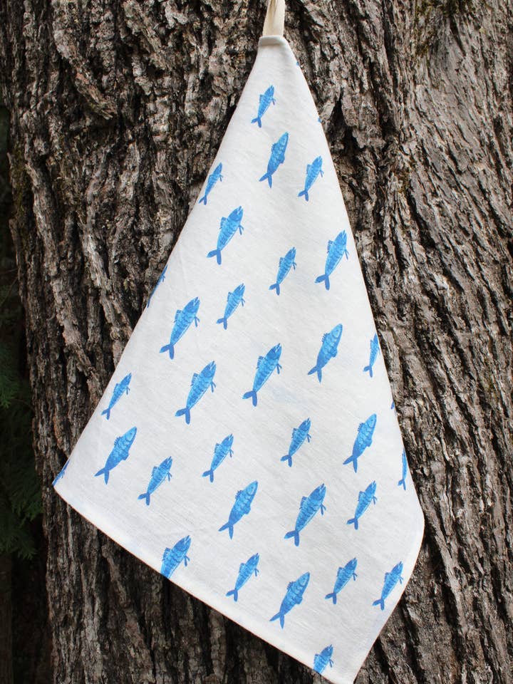Linen Tea Towel Blue Fish for wholesale by Blue Summer House