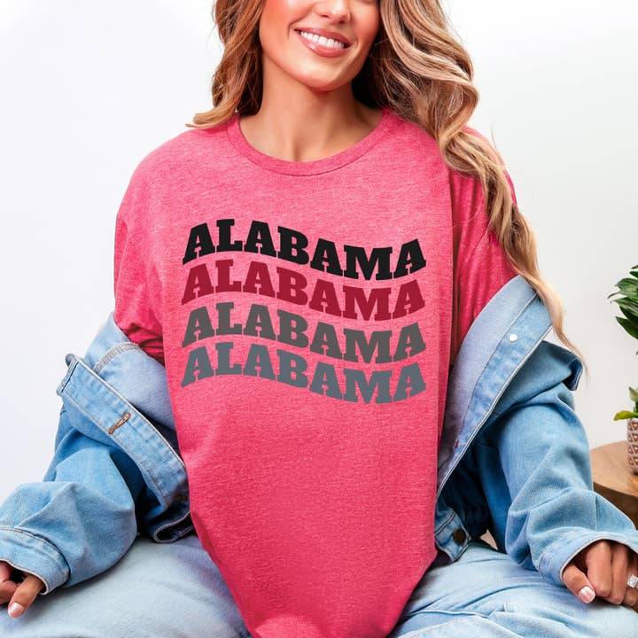 Alabama Wave Heather Cardinal T-Shirt for wholesale by Top Knot Apparel