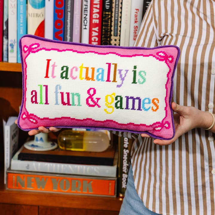 Furbish Studio - Wholesale Throw/Decorative Pillow - Fun And Games Needlepoint Pillow