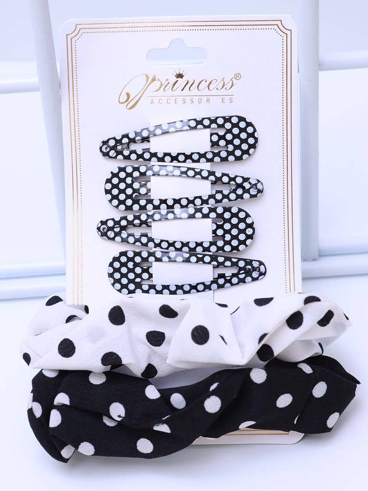 6pc Hair Scrunchie and Clip Set for wholesale by Amerikan Basics