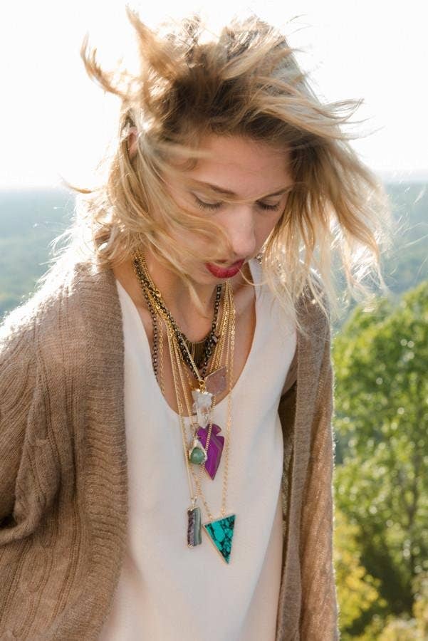 Crystal and Sage - Wholesale Pendant/Charm Necklace - Rock crystal necklace plated with crystal druse2