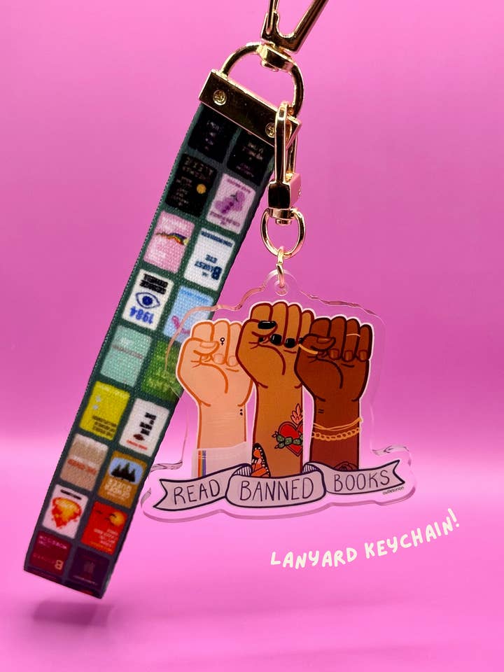 Read Banned Books Lanyard Keychain with Acrylic Charm for wholesale by Outlet Orion