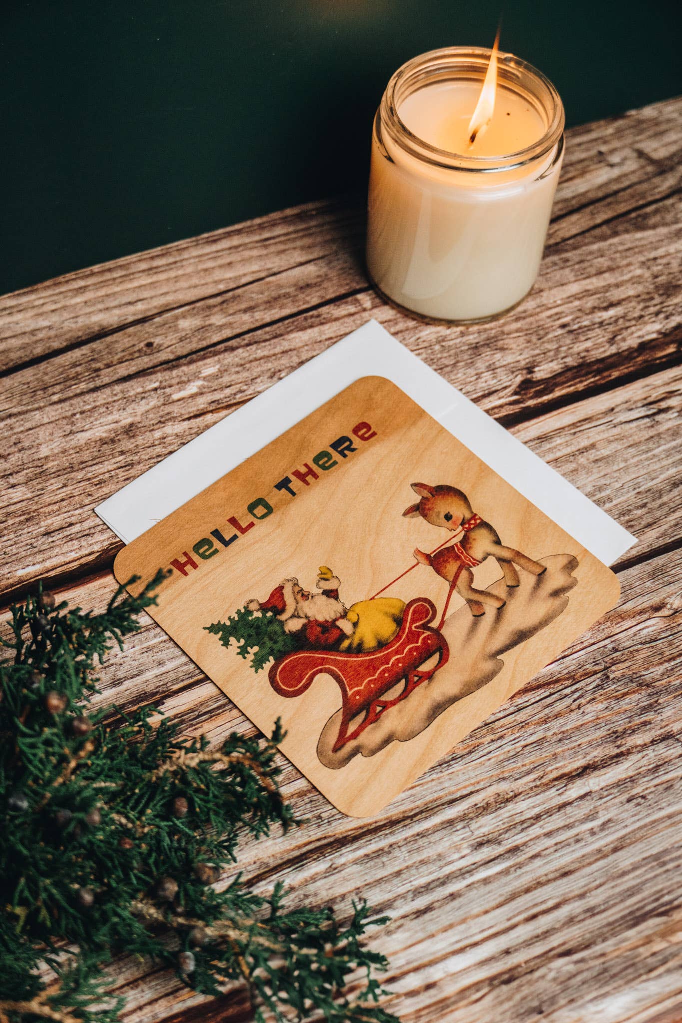 Spitfire Girl - Wholesale Christmas Card - Wood Card Flat - Hello There Santa1