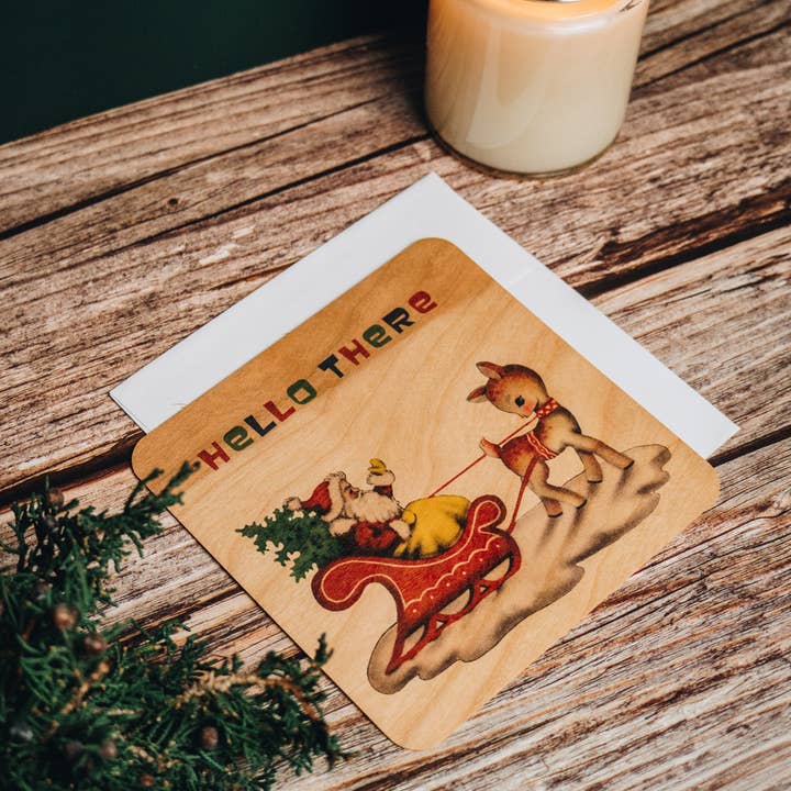 Spitfire Girl - Wholesale Christmas Card - Wood Card Flat - Hello There Santa1