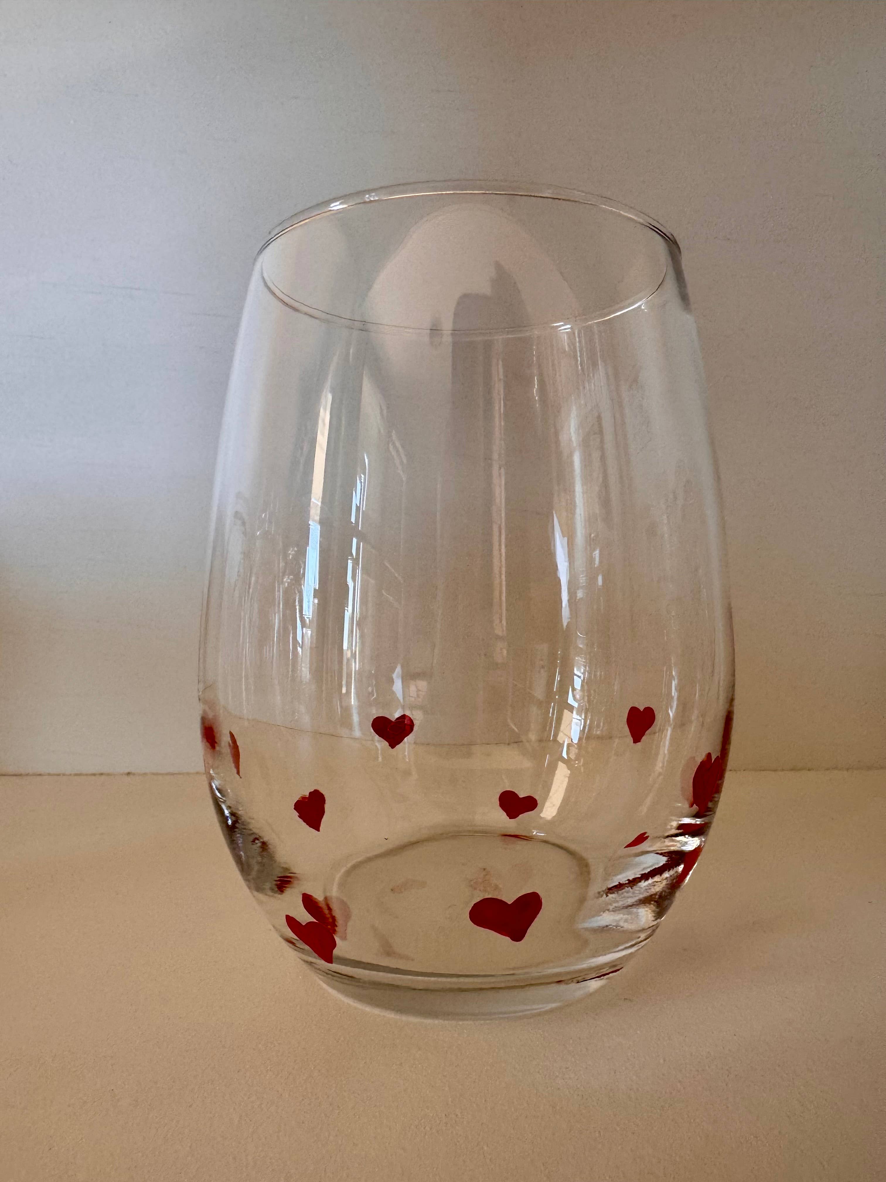 Hand Painted Glass, Co - Wholesale Wine Glass - Mini Hearts Stemless Wine Glass – 20 oz4