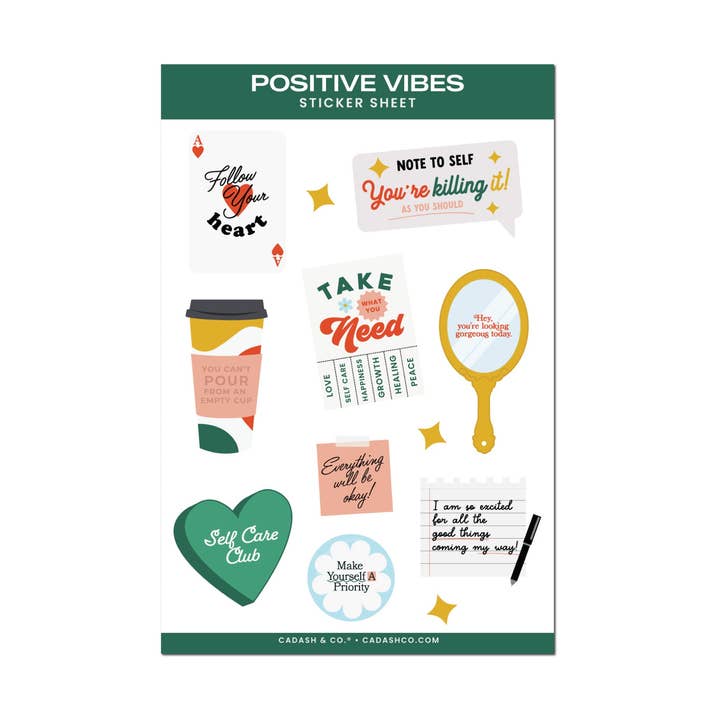 Positive Vibes Sticker sheet for wholesale by Cadash & Co.