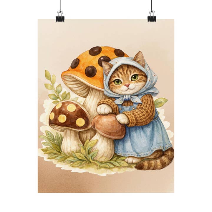 Babushka Cat Merry Mushroom Matte Vertical Poster for wholesale by Babushka Cat