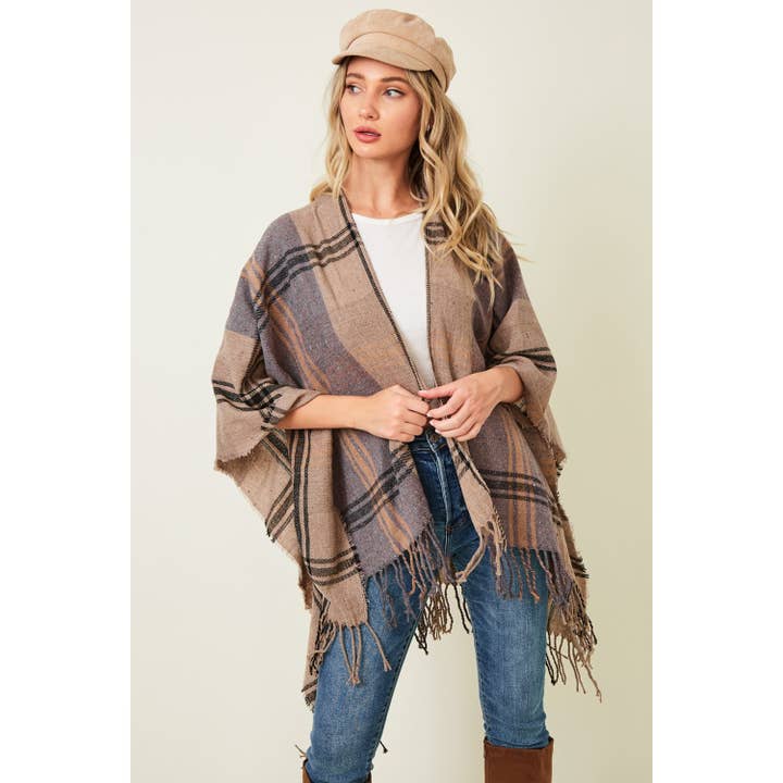 Multi Color Plaid Pattern Shawl with Fringe for wholesale by BNS