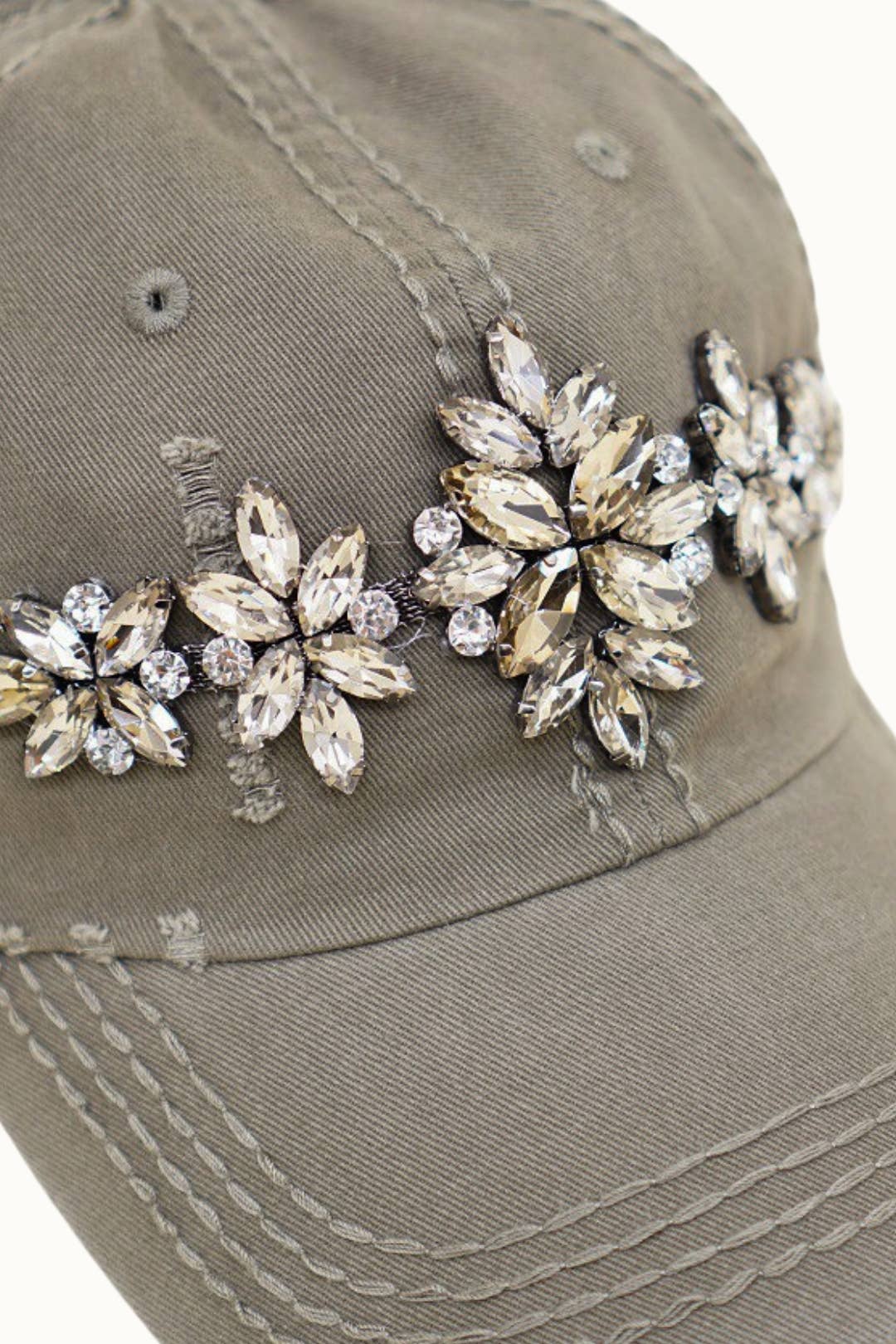 Olive & Pique - Wholesale Baseball Cap - Women's - Bejeweled Bling Glitz Distressed Cap, Adjustable6